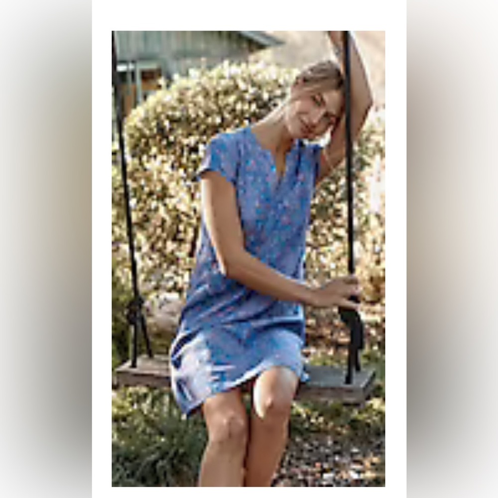 J.Jill Pintucked linen dress, blue cerulean floral paisley design Small